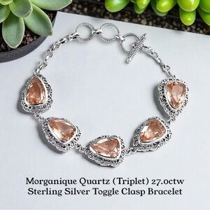 Morganique Quartz (Triplet) 27.0ctw Toggle Clasp Bracelet in Sterling Silver